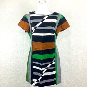 Derek Lam Black, Green, and Brown Striped Midi Dress